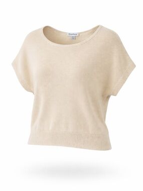 Tommy Bahama Linen Knit Top Beige Short Sleeve Coastal Minimalist Style Medium